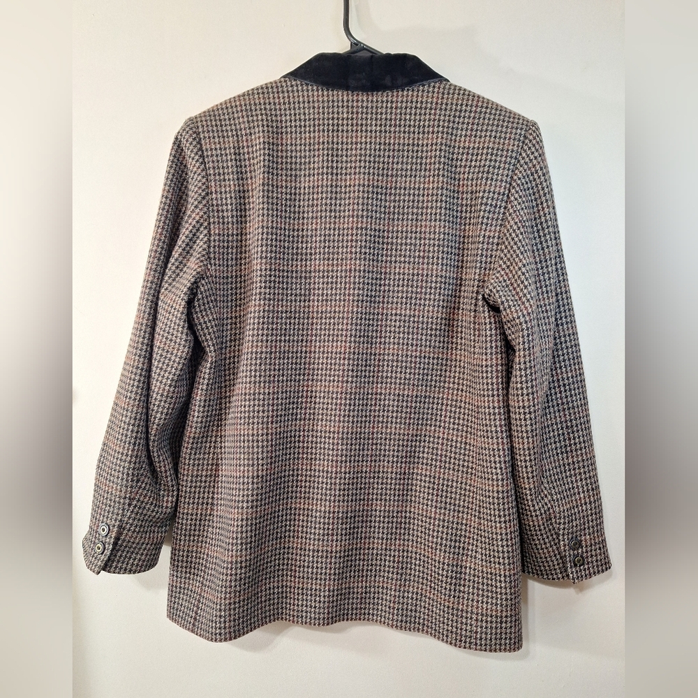 Vintage 90s Jessica Petite Tweed Houndstooth Velvet Collar Wool Blend Blazer 8 - Picture 10 of 12